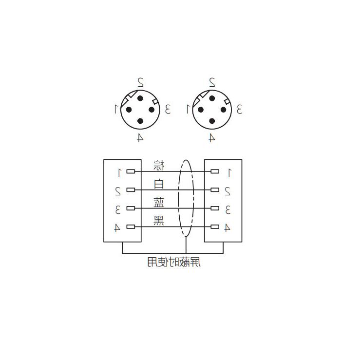 M12 4Pin D-coded、公头直型转公头直型、双端预铸PVC非柔性电缆、带屏蔽、灰色护套、64DD27-XXX